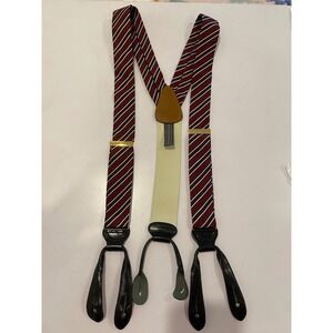 TRAFALGAR Men's Burgundy Stripe Suspenders with Leather Button Tabs